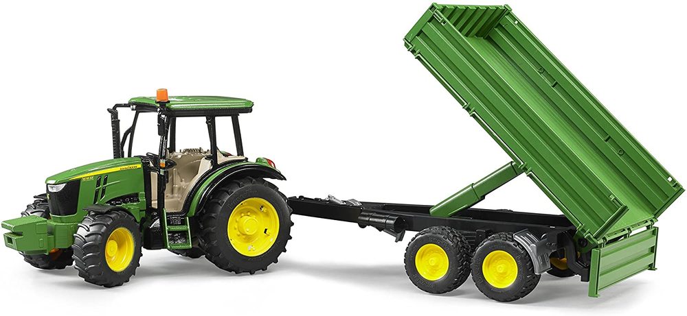 Opaque table Voyage John Deere 5115 M with Tipping Trailer, from Bruder and Totally Thomas Inc.