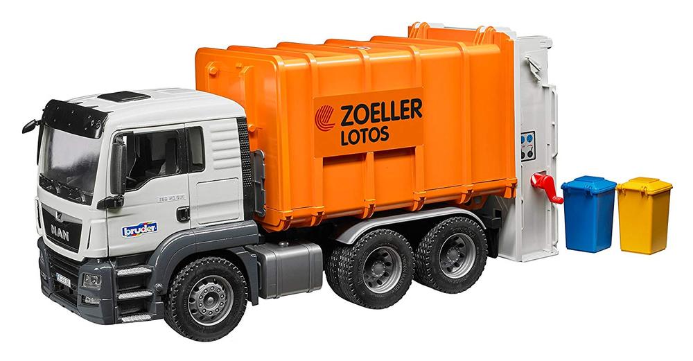 MAN TGS Rear Loading Garbage Truck - Orange, from Bruder ...