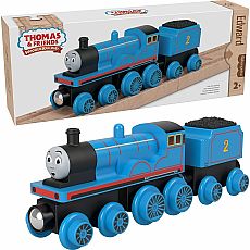 Fisher-Price Wooden Railway Edward Engine and Coal Car, Push-Along Train