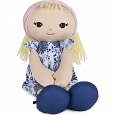 Baby Toddler Doll Plush Blonde, Blue Floral Dress, 8"