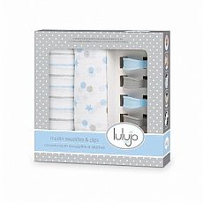 Lulujo Two-Pack Swaddles & Clips - Blue - 47x47"
