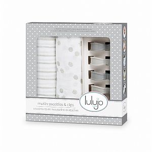 Lulujo Two-Pack Swaddles & Clips - Grey - 47x47"