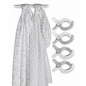 Lulujo Two-Pack Swaddles & Clips - Grey - 47x47"