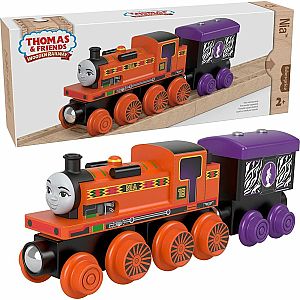 Thomas & Friends Wooden Railway Nia Engine and Coal Car, Push-Along Train