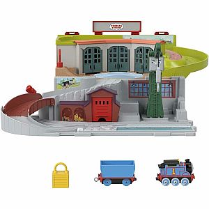 Thomas & Friends Sodor Take-Along Train Set, Portable Playset with Die Cast Thomas Engine Cargo and Working Crane