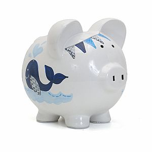 Child to Cherish Ceramic Piggy Bank, Blue Double Whale