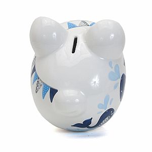 Child to Cherish Ceramic Piggy Bank, Blue Double Whale