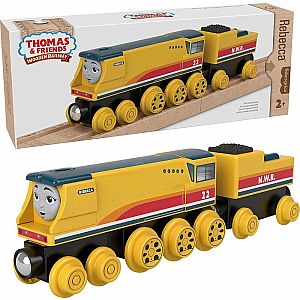 Thomas & Friends Fisher-Price Wooden Railway, Rebecca Toy Train, Push-Along Engine and Coal Car