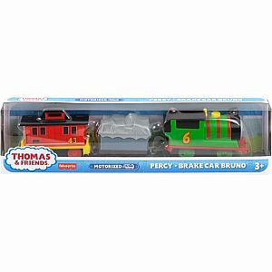 Thomas & Friends Percy & Brake Car Bruno Motorized Battery-Powered Toy Train 