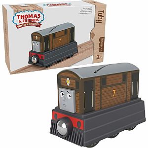 Fisher-Price Wooden Railway Toby Engine, Push-Along Toy Train