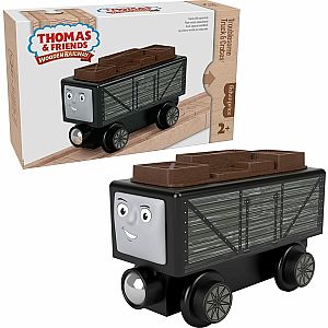 Fisher-Price Wooden Railway Troublesome Truck & Crates, Push-Along Toy Train car
